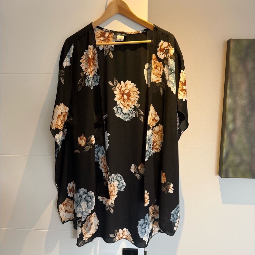 Eclipse Black Floral Kimono Blouse